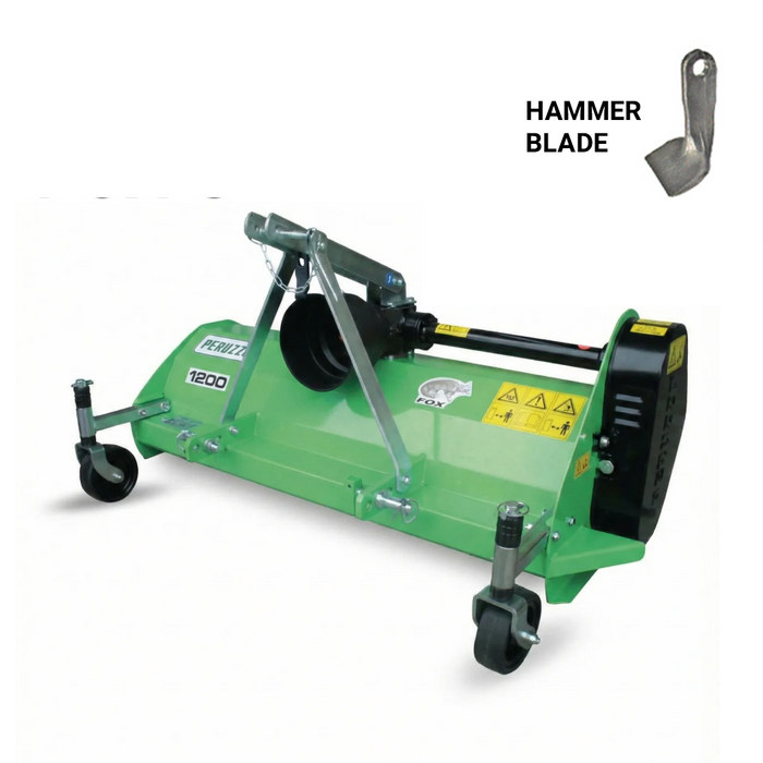 Peruzzo FOX1200 48" rear flail mower with 40 hammer blades for 18–20 HP compact tractors
