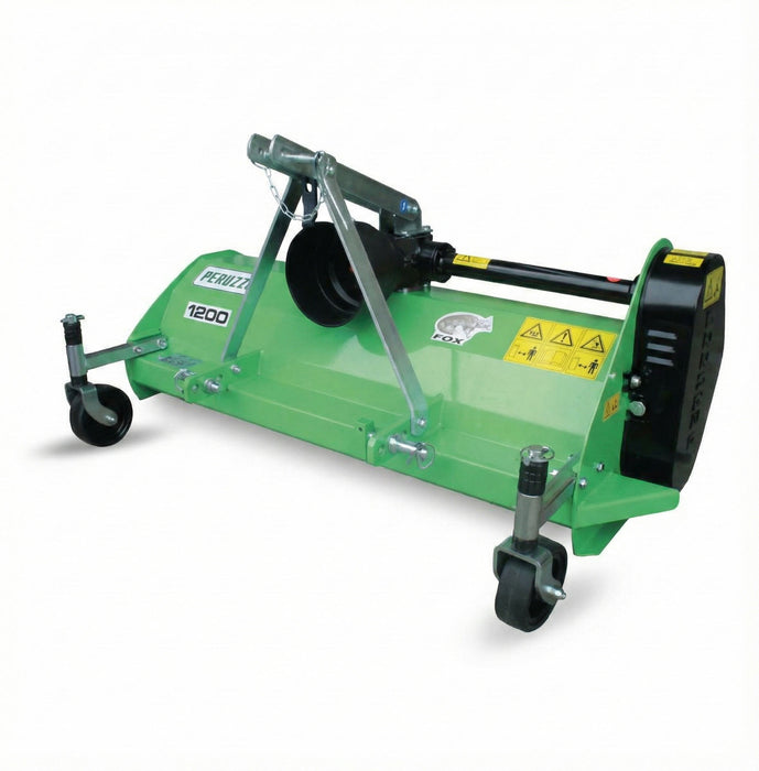 Peruzzo FOX1200 48" rear flail mower with 80 Y-blades for 18–20 HP compact tractors
