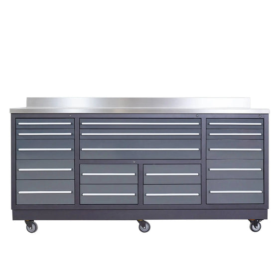 Pro Series 7-Ft 17-Drawer Workbench with Stainless Steel Top, Ball Bearing Double Slides & Casters, TMG-WB717