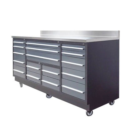 TMG Heavy Series™ 7-Ft 17-Drawer Workbench with Stainless Steel Top, Ball Bearing Double Slides & Casters, TMG-WB717