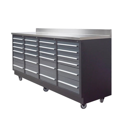 TMG Heavy Series™ 7-Ft 24-Drawer Workbench with Stainless Steel Top, Ball Bearing Double Slides & Casters, TMG-WB724