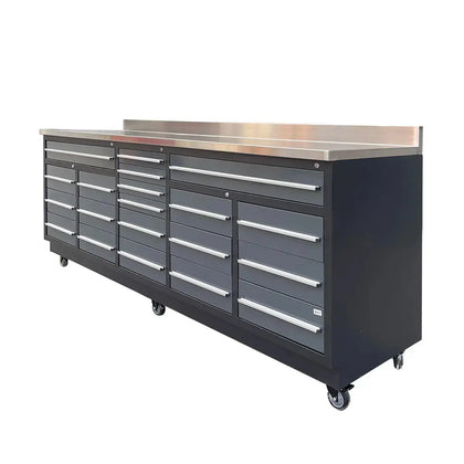 TMG Heavy Series™ 9-Ft 20 Drawer Stainless Steel Table Top Workbench, Double Slide Lockable Drawers, All-in-one Welded Frame, TMG-WB920(previously TMG-WB20DS)