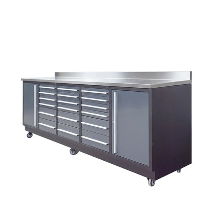 TMG Heavy Series™ 9-Ft 18-Drawer Workbench with Stainless Steel Top, Ball Bearing Double Slides & Casters, TMG-WB918