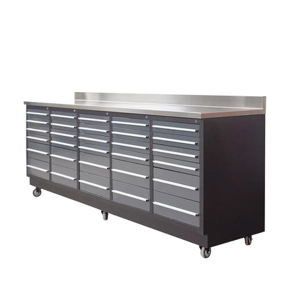 TMG Heavy Series™ 9-Ft 30-Drawer Workbench with Stainless Steel Top, Ball Bearing Double Slides & Casters, TMG-WB930