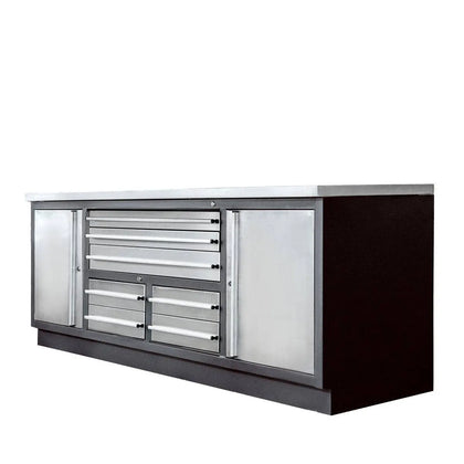 TMG Heavy Series™ 7' Stainless Steel Workbench, 7 Lockable Drawers, 2 Storage Cabinets, All-in-One Welded Frame, TMG-WB707S (Previously TMG-WB85S)