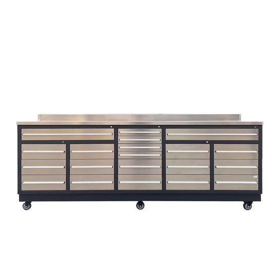 TMG Industrial Pro Series 9-FT 20 Drawer Workbench with Stainless Table Top and Drawer Fronts, Double Slide Lockable Drawers, TMG-WB921S(Previously TMG-WB21DS)