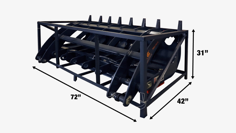 72" Skid Steer Root Rake Grapple Attachment, Universal Mount, 53" Jaw Opening, 9" Tine Spacing, 3000 lb Weight Capacity, TMG-RG72