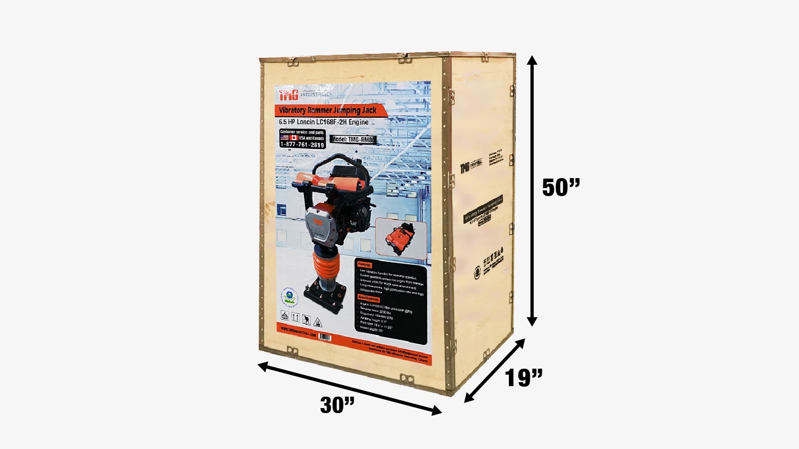 TMG Industrial 2250-lb Jumping Jack Tamping Rammer Compactor, 26” Compaction Depth, Asphalt, Cohesive & Granular Soils, TMG-RM80-shipping-info-image