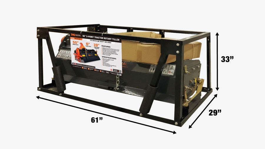 Fraise rotative à attelage 3 points TMG Industrial de 55 po, tracteur compact de 30 à 40 HP, profondeur de travail de 6 po, arbre de prise de force inclus, raccordement de catégorie 2, TMG-RT135