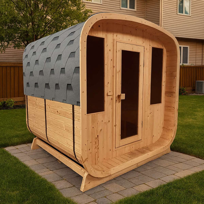 TMG LIVING Outdoor Rustic Cedar Sauna, 4-Person Square Design, Tempered Glass Door TMG-LSN52 TMG Industrial CA