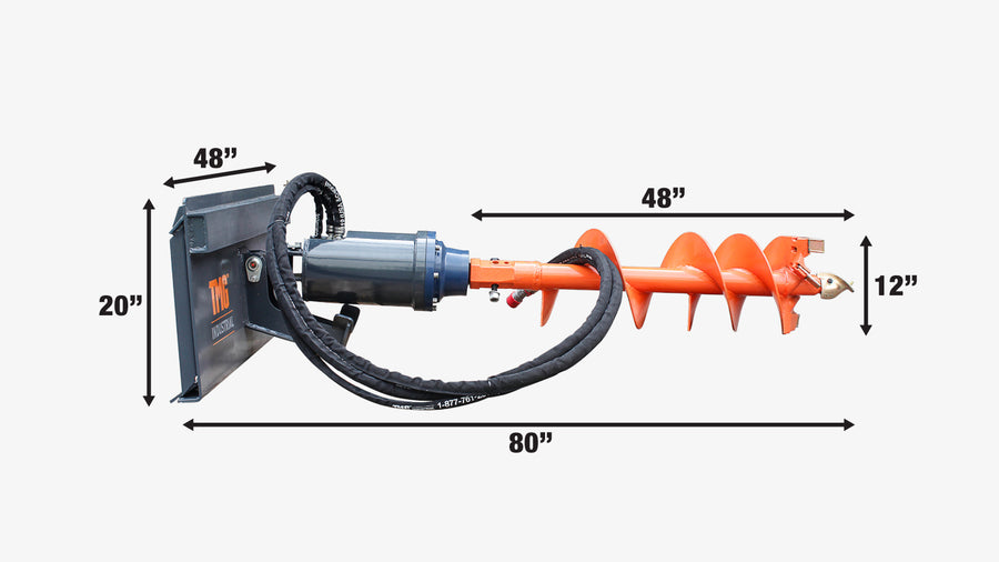 Skid Steer Post Hole Auger Drive Attachment, 12" Diameter Auger, 48" Drilling Depth, Standard Flow, TMG-SAG12 (Discontinued, No Longer Available)