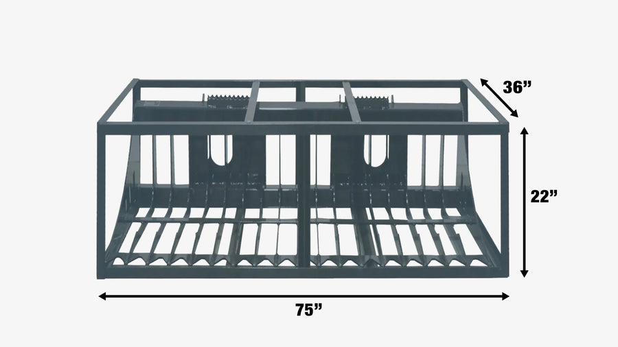72" Skid Steer Rock Skeleton Bucket Attachment, Solid Steel, Universal Mount, 4" Tine Spacing, 45-70 HP, TMG-SB72