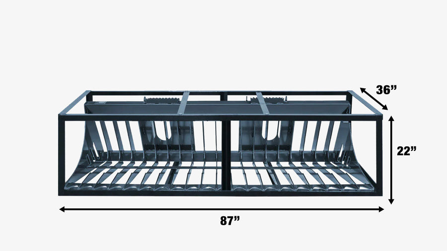 84" Skid Steer Rock Skeleton Bucket Attachment, Solid Steel, Universal Mount, 4" Tine Spacing, 45-70 HP, TMG-SB84