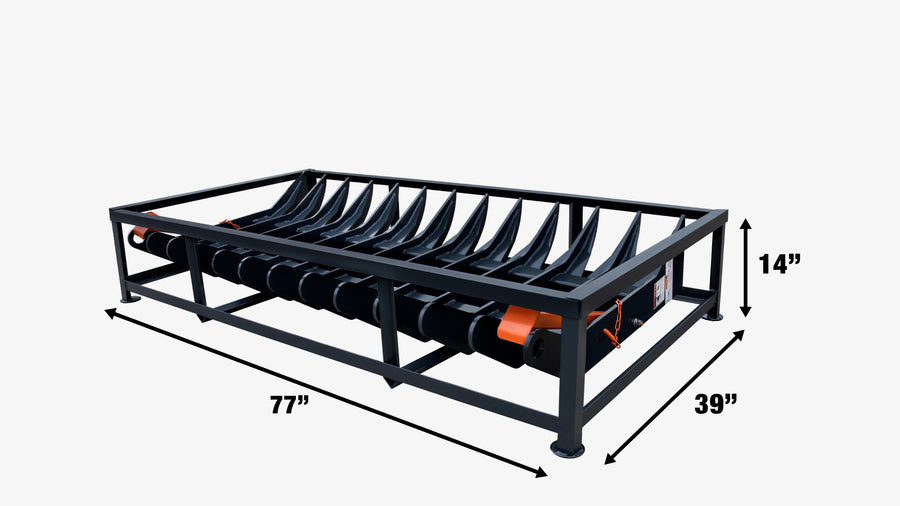 72" Skid Steer Root Debris Rake Attachment, Universal Mount, 6" Tine Spacing, 30-50 HP Skid Steers, TMG-SDR72