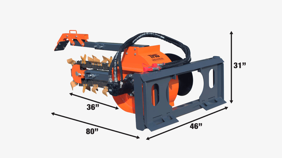 36" Skid Steer Trencher, 19" Auger Discharge, Boom & Crumber Assembly, Earth Tungsten Teeth, TMG-SDT36 (Discontinued, No Longer Available)