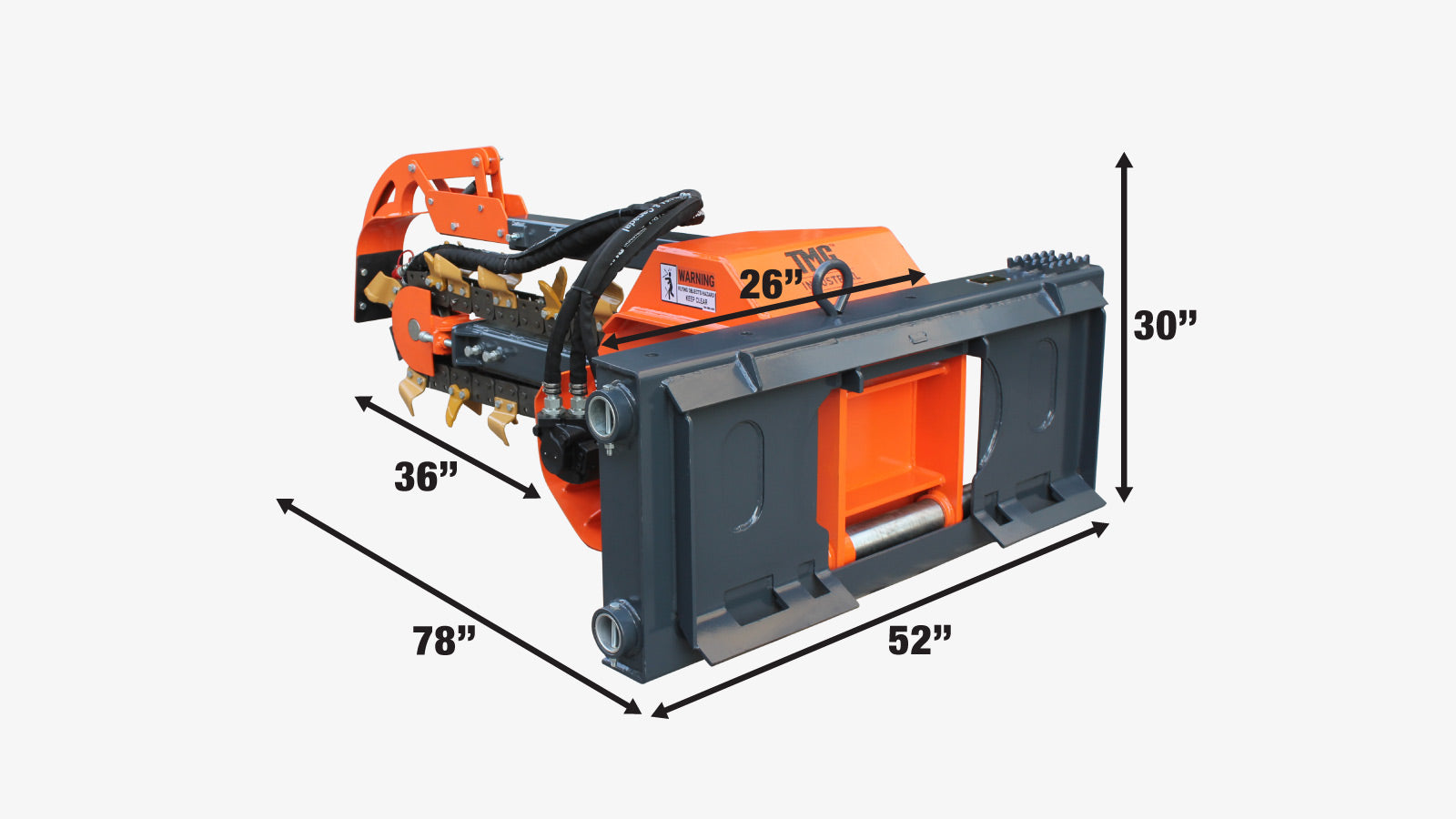 TMG Industrial 36” Skid Steer Side Shift Trencher, 22” Auger Discharge, Boom & Crumber Assembly, Earth Tungsten Teeth, TMG-SDT36S-specifications-image