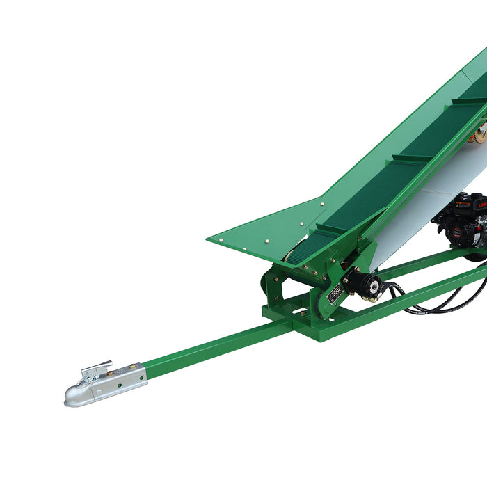 Convoyeur à bois de chauffage StanForge, moteur à essence 6,5 HP, tapis PVC de 12" de largeur, hauteur jusqu'à 10', attelage à boule de 2", SF-GFC12