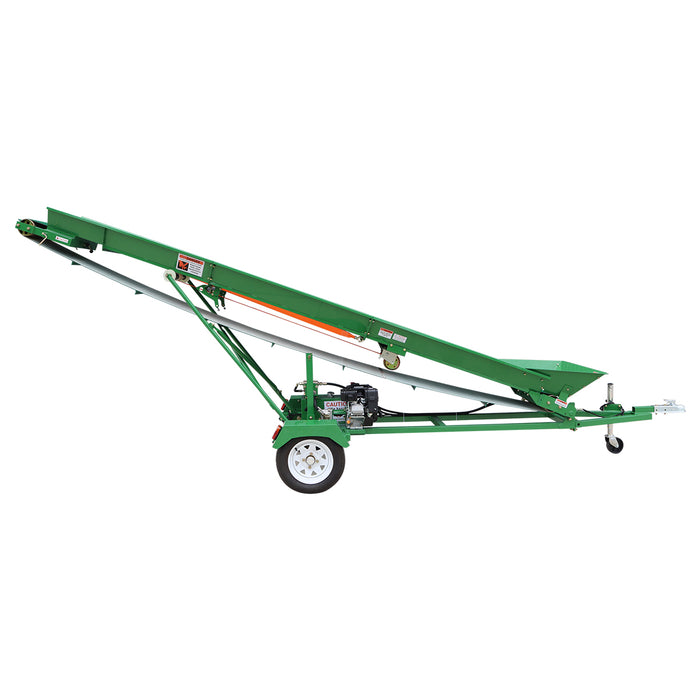 Convoyeur à bois de chauffage StanForge, moteur à essence 6,5 HP, tapis PVC de 20 po de largeur, hauteur jusqu'à 10 pi, attelage à boule de 2 po, SF-GFC20