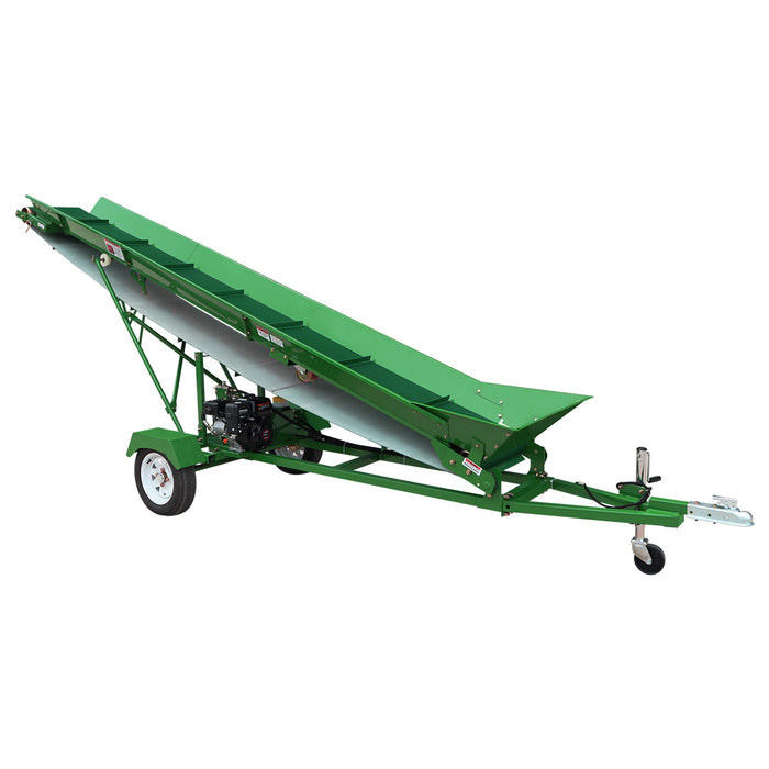 Convoyeur à bois de chauffage StanForge, moteur à essence 6,5 HP, tapis PVC de 20 po de largeur, hauteur jusqu'à 10 pi, attelage à boule de 2 po, SF-GFC20