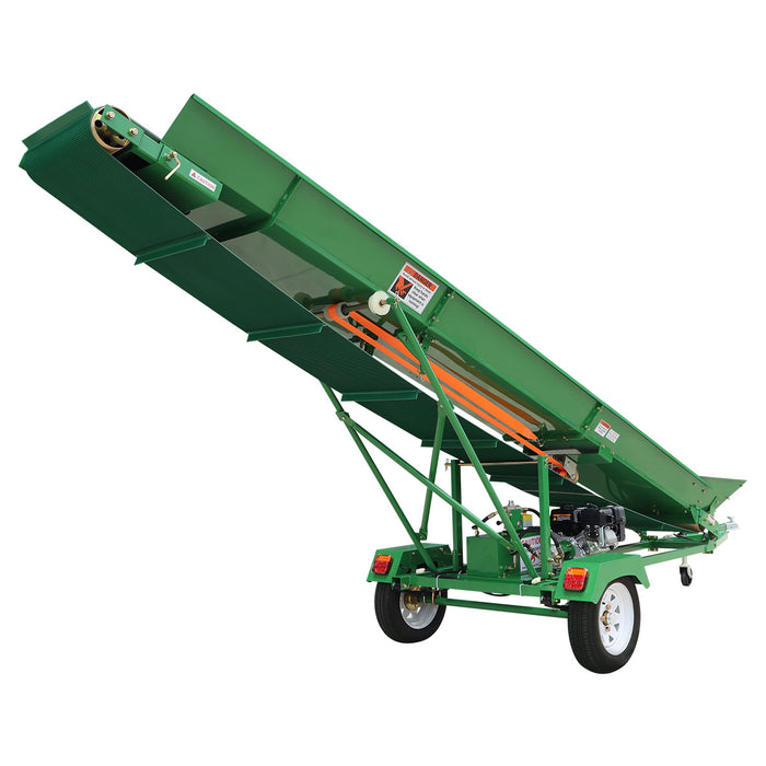 Convoyeur à bois de chauffage StanForge, moteur à essence 6,5 HP, tapis PVC de 20 po de largeur, hauteur jusqu'à 10 pi, attelage à boule de 2 po, SF-GFC20