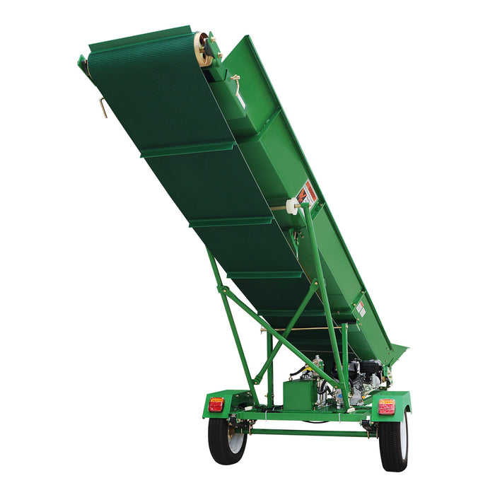Convoyeur à bois de chauffage StanForge, moteur à essence 6,5 HP, tapis PVC de 20 po de largeur, hauteur jusqu'à 10 pi, attelage à boule de 2 po, SF-GFC20