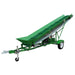 20-inch wide firewood conveyor with inclined PVC belt, gas engine and two-wheel tow frame