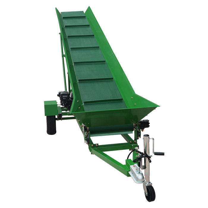 Convoyeur à bois de chauffage StanForge, moteur à essence 6,5 HP, tapis PVC de 20 po de largeur, hauteur jusqu'à 10 pi, attelage à boule de 2 po, SF-GFC20