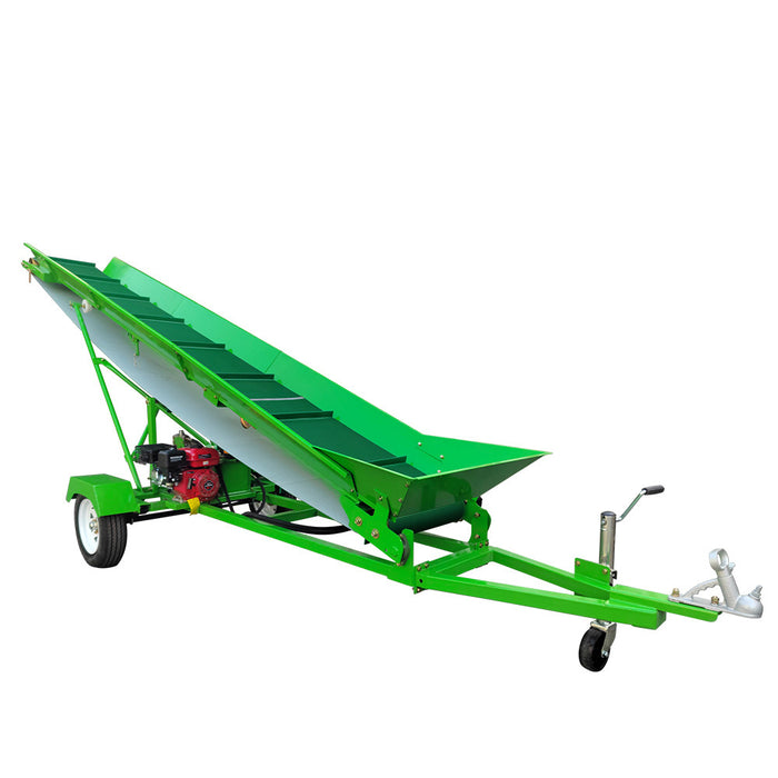 Firewood Conveyor, 6.5HP Gas Engine, 20" Width PVC Belt, Up To 10' Height, 2" Ball Hitch, SF-GFC20