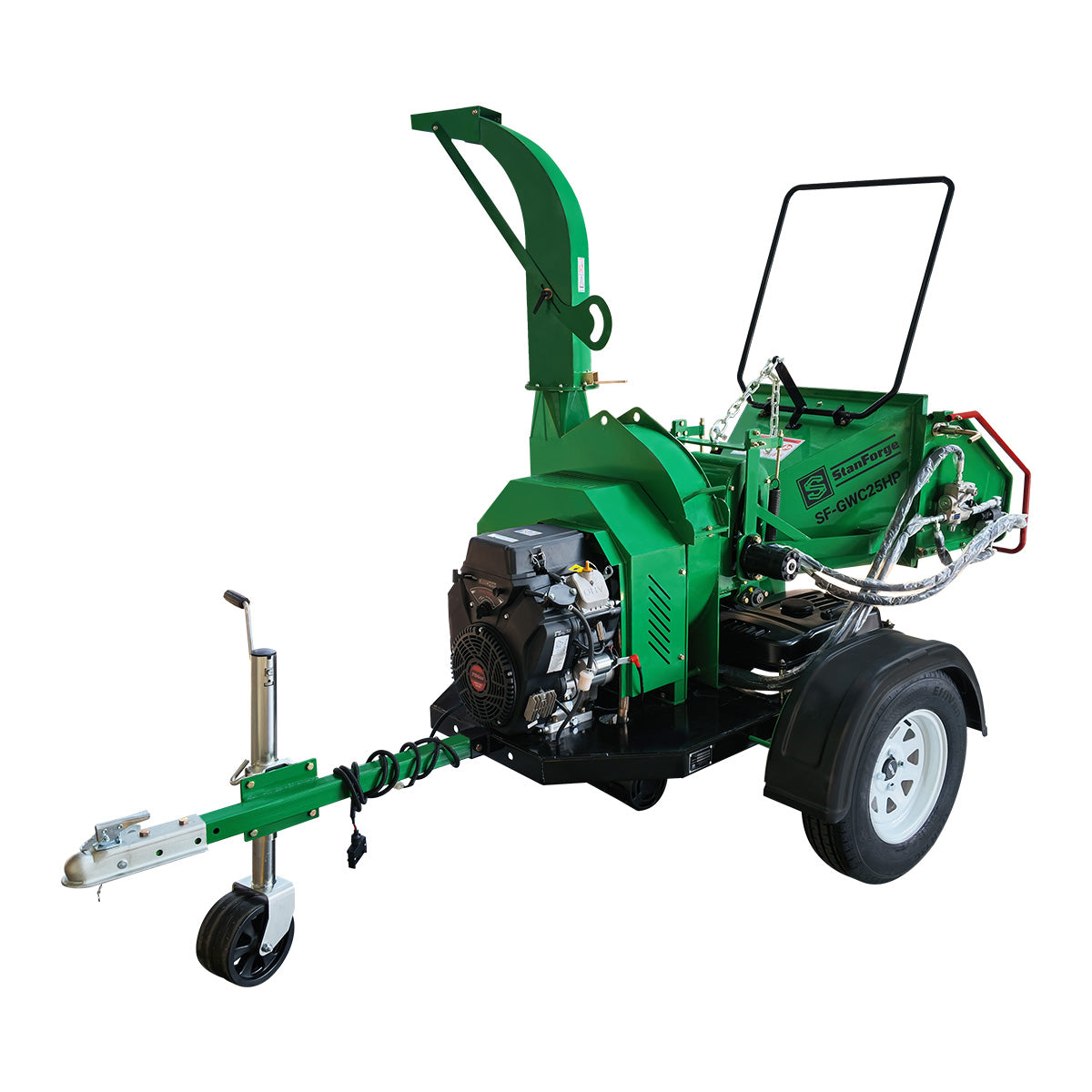 6-inch tow-behind wood chipper with 25 HP V-twin gas engine, hydraulic feed and tow hitch