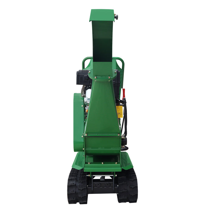 Déchiqueteuse à bois sur chenilles StanForge de 5 po, deux moteurs à essence (15 HP et 6,5 HP), déflecteur d'évacuation réglable, châssis robuste, SF-GWCT5L