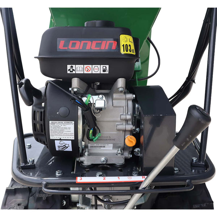Déchiqueteuse à bois sur chenilles StanForge de 5 po, deux moteurs à essence (15 HP et 6,5 HP), déflecteur d'évacuation réglable, châssis robuste, SF-GWCT5L