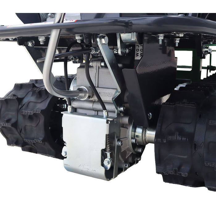 Déchiqueteuse à bois sur chenilles StanForge de 5 po, deux moteurs à essence (15 HP et 6,5 HP), déflecteur d'évacuation réglable, châssis robuste, SF-GWCT5L