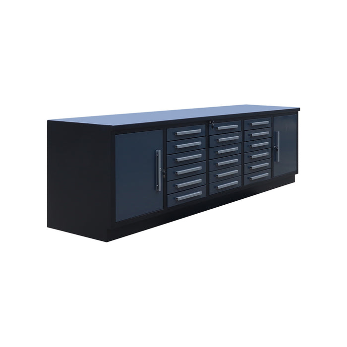 StanForge 10’ Steel Tabletop Workbench, 18 Slide Drawers, 2 side cabinets, All-in-one Welded Frame, SF-SWB18