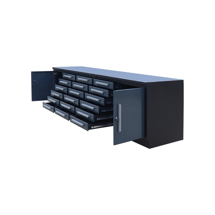 StanForge 10’ Steel Tabletop Workbench, 18 Slide Drawers, 2 side cabinets, All-in-one Welded Frame, SF-SWB18
