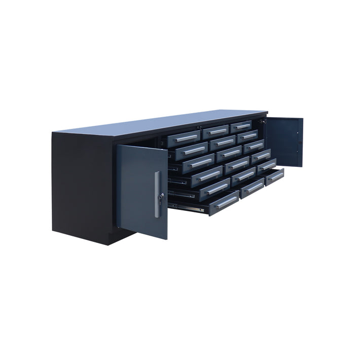 StanForge 10’ Steel Tabletop Workbench, 18 Slide Drawers, 2 side cabinets, All-in-one Welded Frame, SF-SWB18