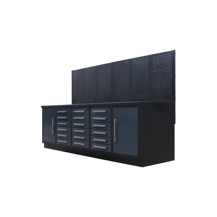 StanForge10’ Steel Tabletop Workbench with Pegboard, 18 Slide Drawers, 2 side cabinets, All-in-one Welded Frame, SF-SWB18P