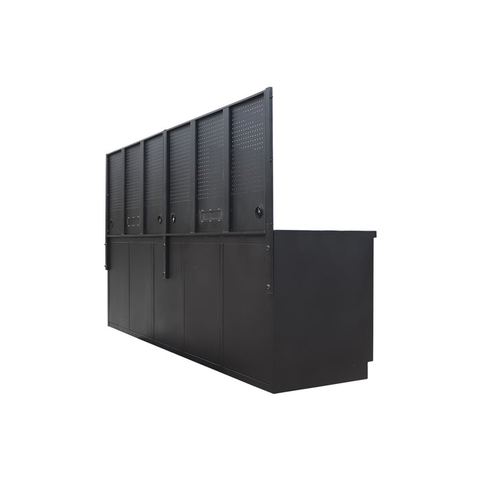 StanForge10’ Steel Tabletop Workbench with Pegboard, 18 Slide Drawers, 2 side cabinets, All-in-one Welded Frame, SF-SWB18P