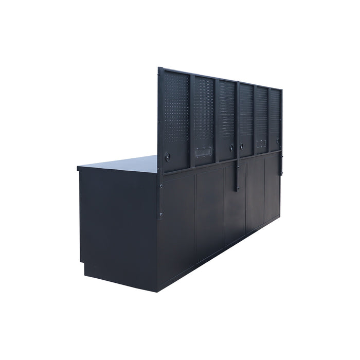 StanForge10’ Steel Tabletop Workbench with Pegboard, 18 Slide Drawers, 2 side cabinets, All-in-one Welded Frame, SF-SWB18P