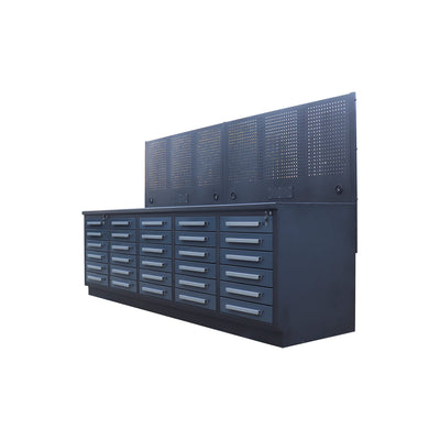 StanForge10' Steel Tabletop Workbench with Pegboard, 30 Slide Drawers, All-in-one Welded Frame, SF-SWB30P