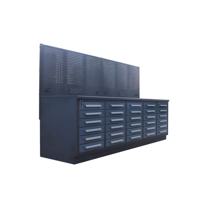 StanForge10' Steel Tabletop Workbench with Pegboard, 30 Slide Drawers, All-in-one Welded Frame, SF-SWB30P