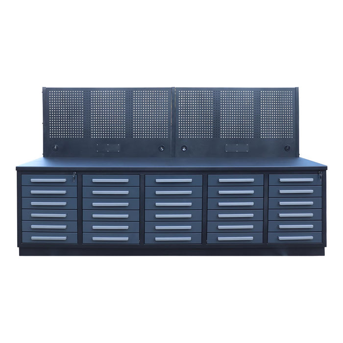 StanForge10' Steel Tabletop Workbench with Pegboard, 30 Slide Drawers, All-in-one Welded Frame, SF-SWB30P