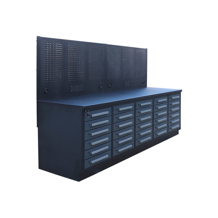 StanForge10' Steel Tabletop Workbench with Pegboard, 30 Slide Drawers, All-in-one Welded Frame, SF-SWB30P