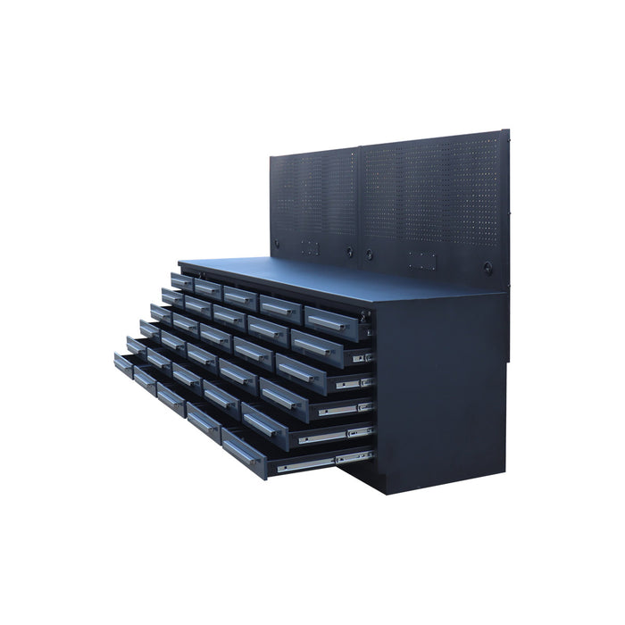 StanForge10' Steel Tabletop Workbench with Pegboard, 30 Slide Drawers, All-in-one Welded Frame, SF-SWB30P