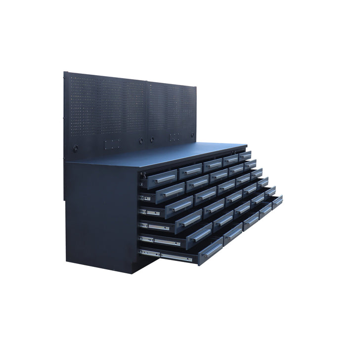 StanForge10' Steel Tabletop Workbench with Pegboard, 30 Slide Drawers, All-in-one Welded Frame, SF-SWB30P