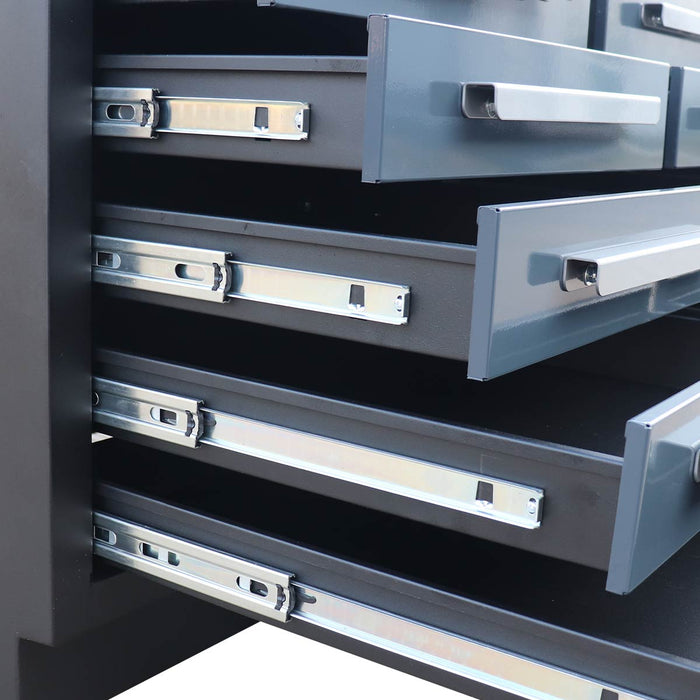 StanForge10' Steel Tabletop Workbench with Pegboard, 30 Slide Drawers, All-in-one Welded Frame, SF-SWB30P