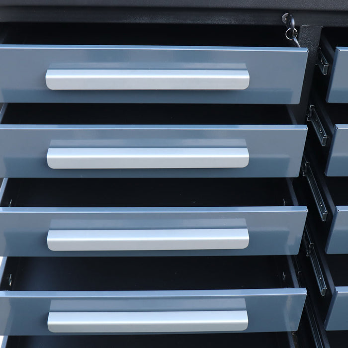 StanForge10' Steel Tabletop Workbench with Pegboard, 30 Slide Drawers, All-in-one Welded Frame, SF-SWB30P