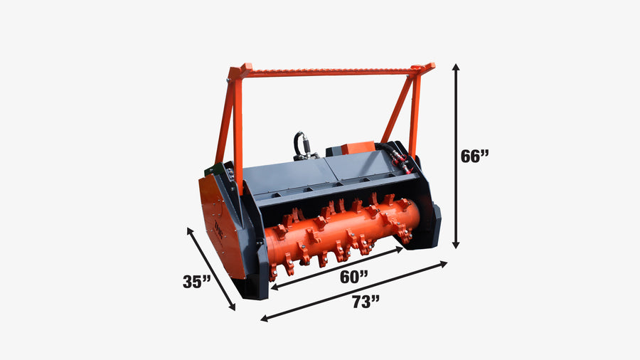 TMG Industrial 60" Skid Steer Forestry Drum Mulcher, dents en alliage forgé, système de refroidissement avec radiateur, 75 HP Skid Steers, TMG-SFM60