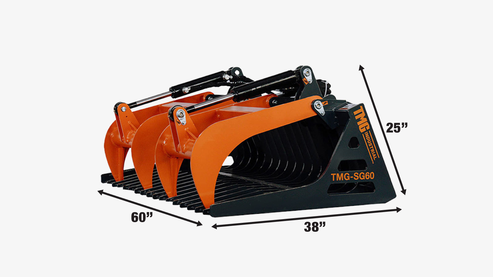 TMG Industrial 60” Skid Steer Skeleton Grapple Attachment, Universal Mount, 34” Arm Opening, 3” Tine Spacing, 2600 lb Weight Capacity, TMG-SG60-specifications-image