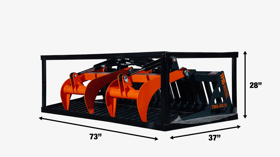 72" Skid Steer Skeleton Grapple Attachment, Universal Mount, 34" Arm Opening, 3" Tine Spacing, 2600 lb Weight Capacity, TMG-SG73
