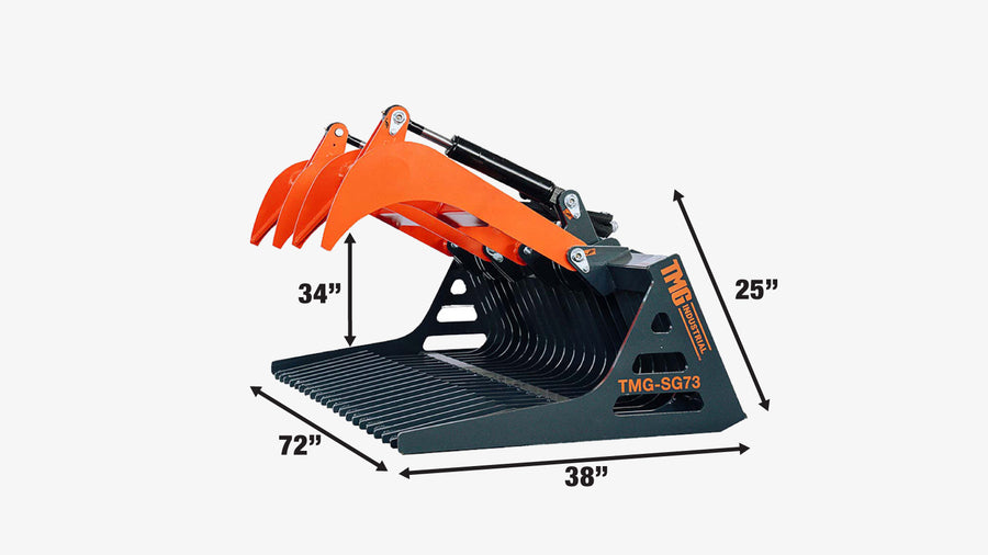72" Skid Steer Skeleton Grapple Attachment, Universal Mount, 34" Arm Opening, 3" Tine Spacing, 2600 lb Weight Capacity, TMG-SG73